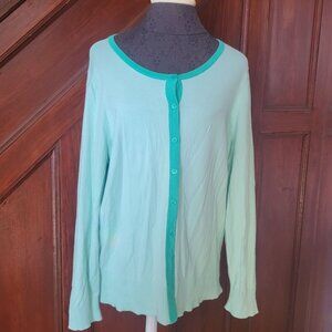 Talbots Plus Womens Mint Green Button Cardigan Sweater 1x Cotton/Viscose Blend